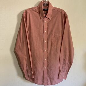 CHAPS Classic Fit Shirt Men's Sz 15 1/2 34/35 Coral/Salmon Gingham Preppy Office